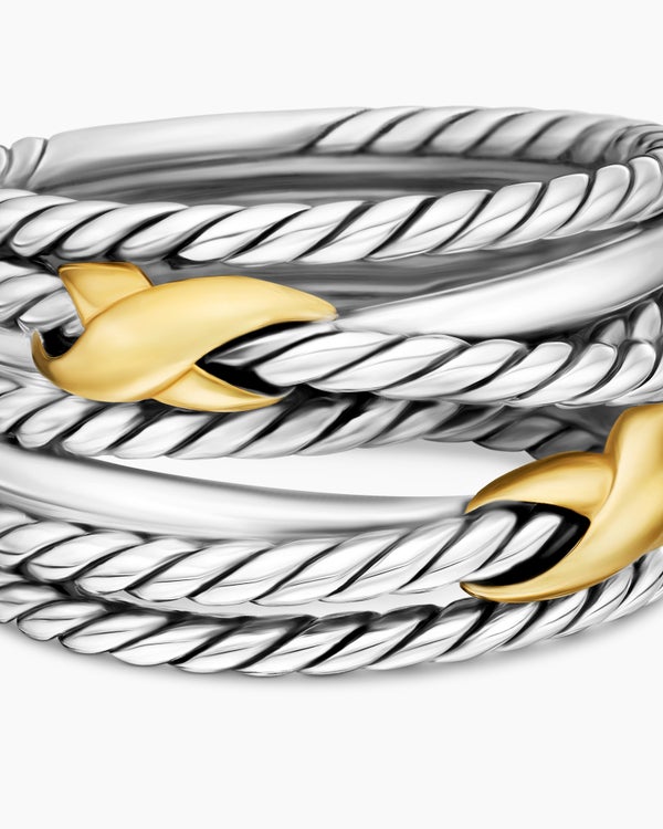 Double X Crossover Ring in Sterling Silver with 18K Yellow Gold, 13mm