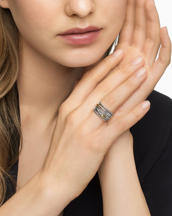 Double X Crossover Ring in Sterling Silver with 18K Yellow Gold, 13mm