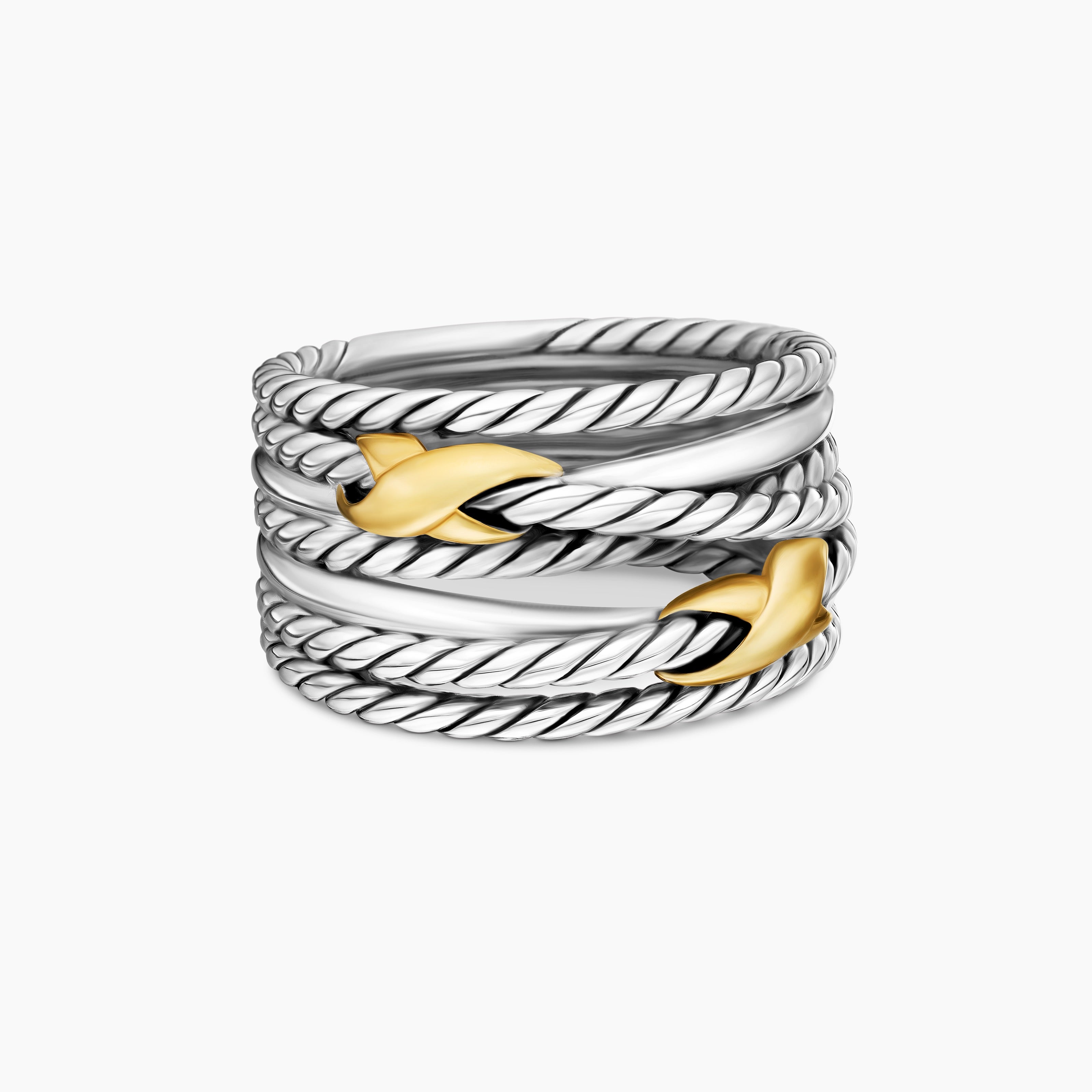 Womens Double X Crossover Ring in Sterling Silver with 18K Yellow Gold, 13mm