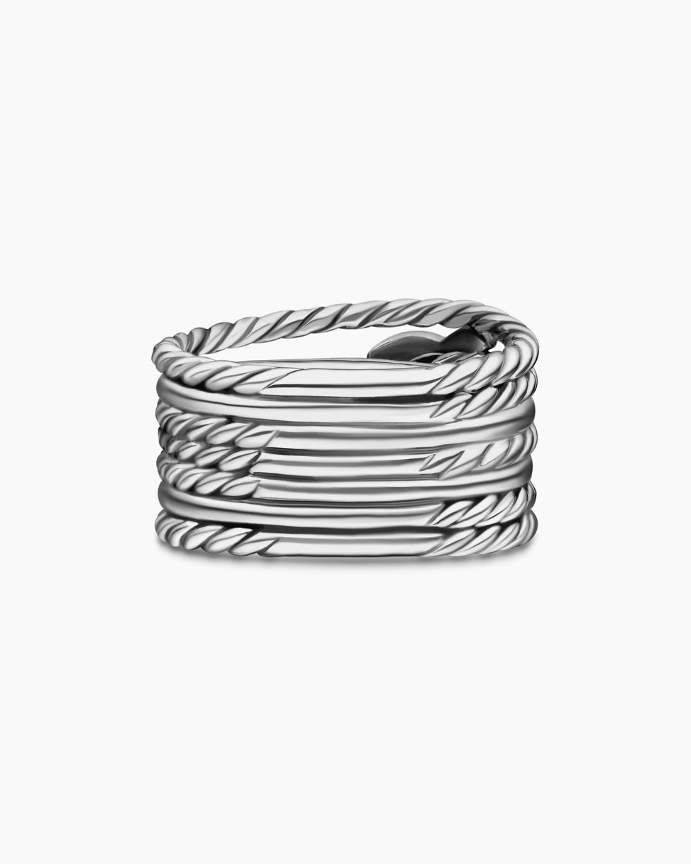 Womens Double X Crossover Ring in Sterling Silver with Diamonds, 13mm