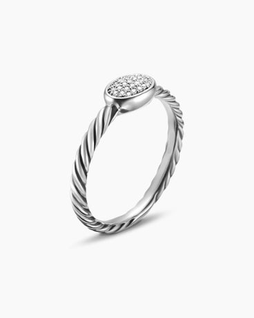 Cable Collectables® Oval Stack Ring in Sterling Silver with Pavé Diamonds, 2.5mm
