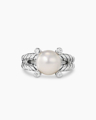 Cable Collectibles Pearl Ring in Sterling Silver with Diamonds, 11mm
