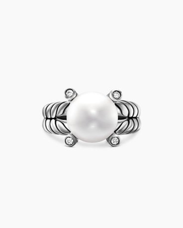 Cable Collectibles Pearl Ring in Sterling Silver with Diamonds, 11mm