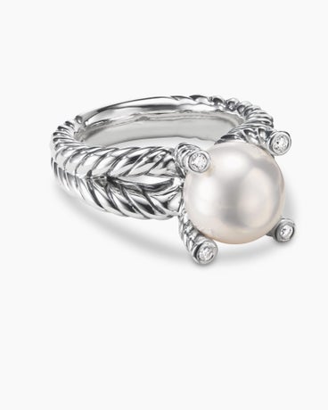 Cable Collectibles Pearl Ring in Sterling Silver with Diamonds, 11mm