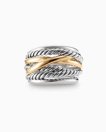 Crossover Ring in Sterling Silver with 14K Yellow Gold, 17mm