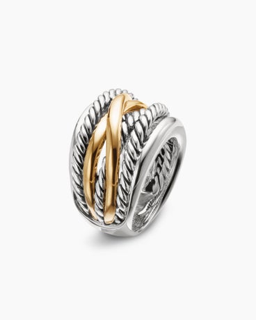 Crossover Ring in Sterling Silver with 14K Yellow Gold, 17mm