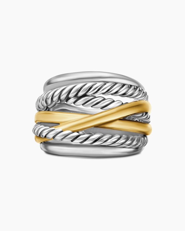 Crossover Ring in Sterling Silver with 14K Yellow Gold, 17mm