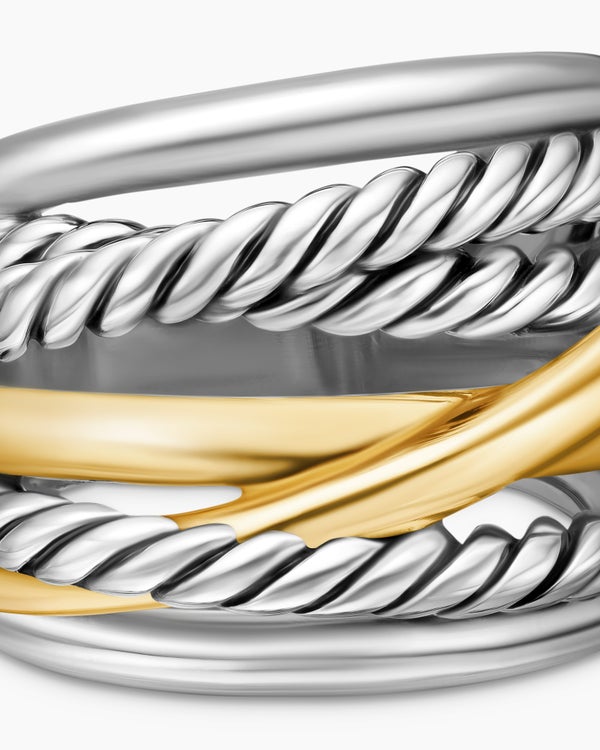 Crossover Ring in Sterling Silver with 14K Yellow Gold, 17mm