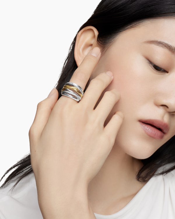 Crossover Ring in Sterling Silver with 14K Yellow Gold, 17mm