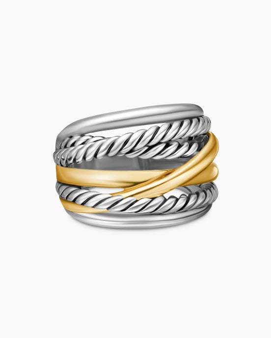 Crossover Ring in Sterling Silver with 14K Yellow Gold, 17mm