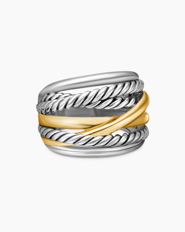 Crossover Ring in Sterling Silver with 14K Yellow Gold, 17mm