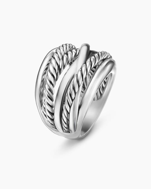 Womens Crossover Ring in Sterling Silver, 17mm