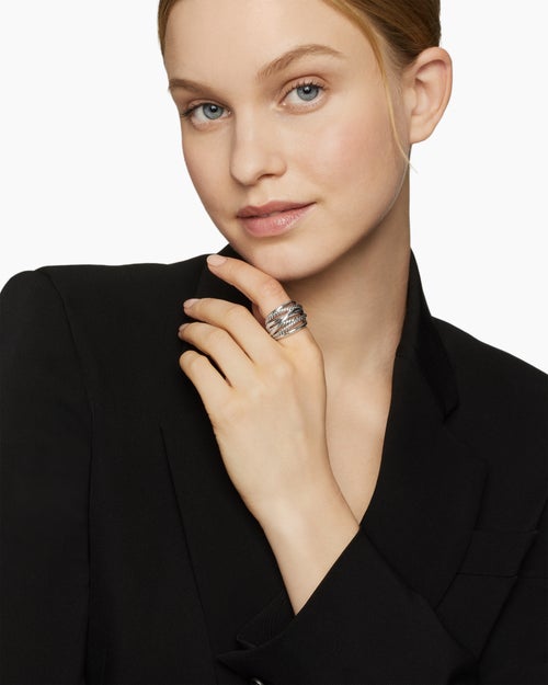 Womens Crossover Ring in Sterling Silver, 17mm