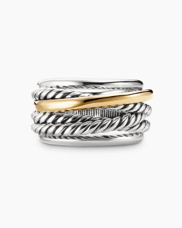 Crossover Ring in Sterling Silver with 14K Yellow Gold, 14.7mm