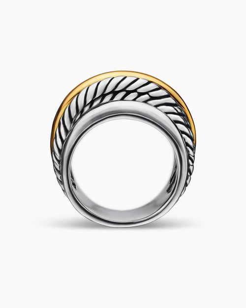 Womens Crossover Ring in Sterling Silver with 14K Yellow Gold, 14.7mm