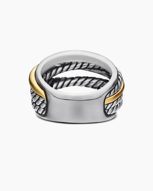 Womens Crossover Ring in Sterling Silver with 14K Yellow Gold, 14.7mm