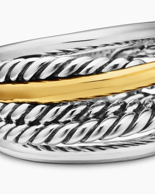Womens Crossover Ring in Sterling Silver with 14K Yellow Gold, 14.7mm