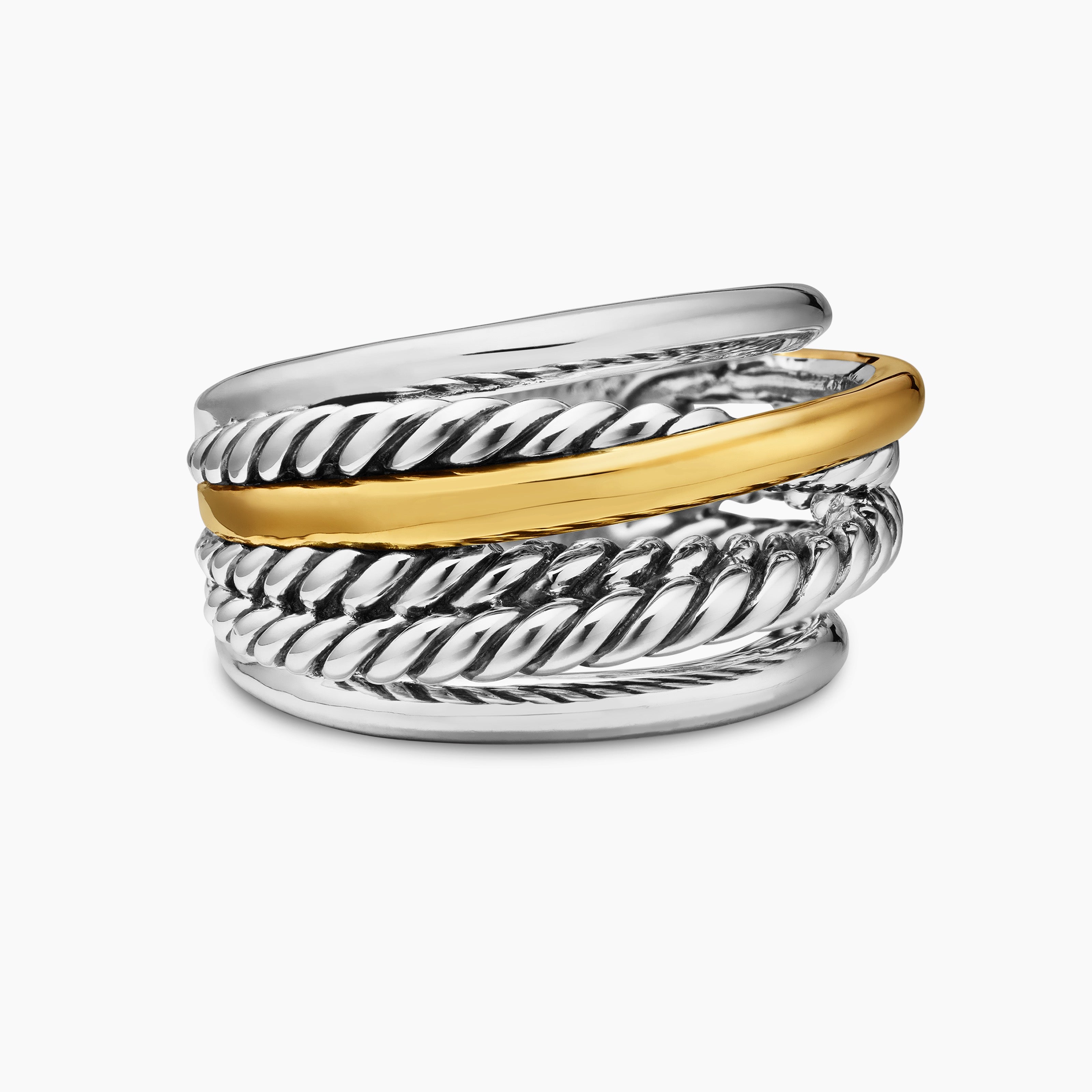 Womens Crossover Ring in Sterling Silver with 14K Yellow Gold, 14.7mm