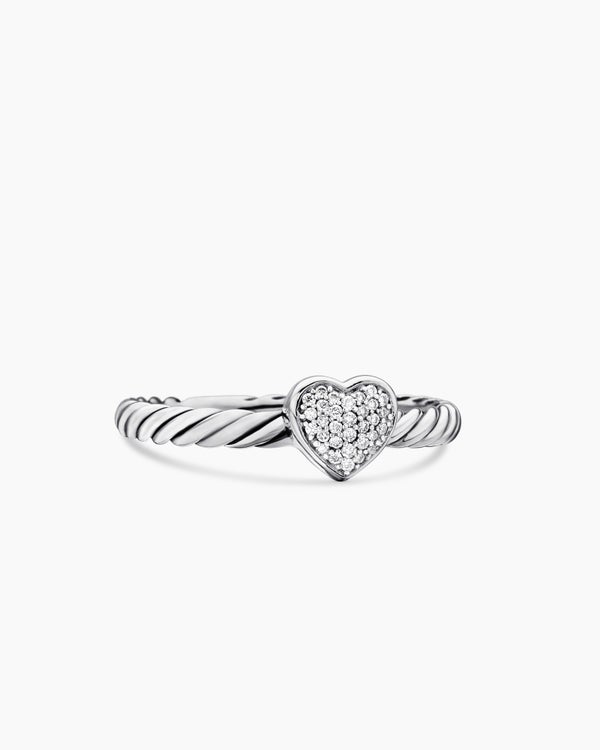 Cable Collectibles® Heart Stack Ring in Sterling Silver with Pavé Diamonds, 6.2mm