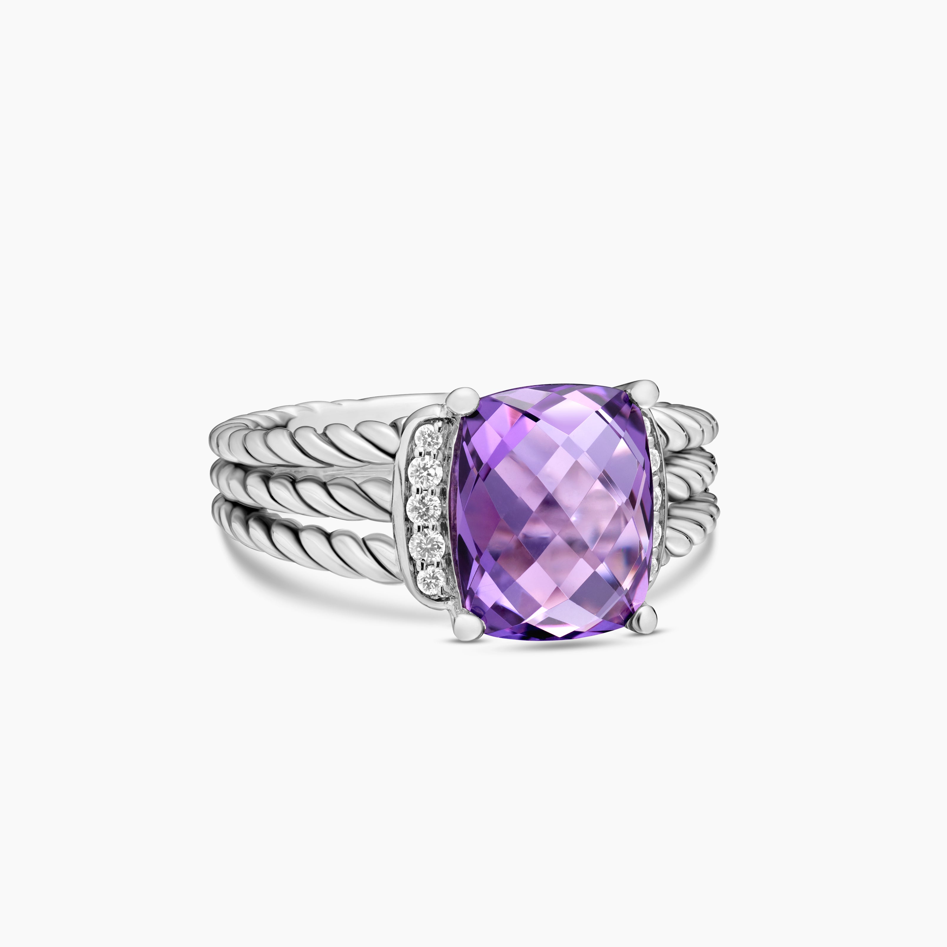 Womens Petite Wheaton Ring in Sterling Silver with Diamonds, 10mm