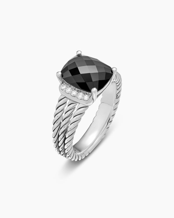 Petite Wheaton® Ring in Sterling Silver with Black Onyx and Diamonds, 10mm