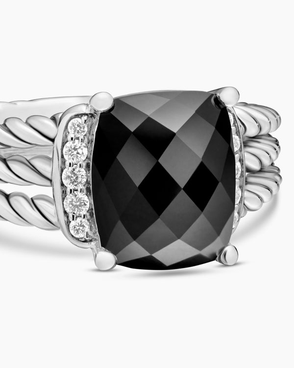 Petite Wheaton® Ring in Sterling Silver with Black Onyx and Diamonds, 10mm