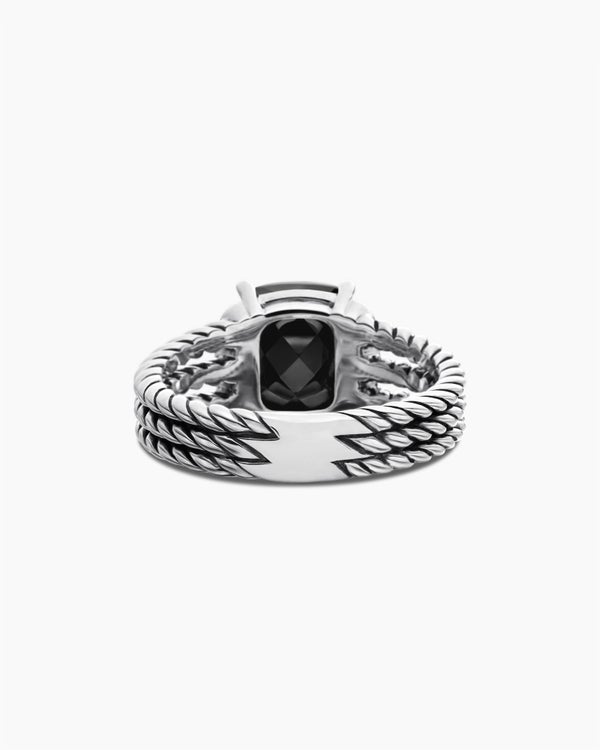 Petite Wheaton® Ring in Sterling Silver with Black Onyx and Diamonds, 10mm