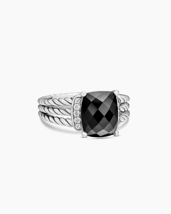 Petite Wheaton® Ring in Sterling Silver with Black Onyx and Diamonds, 10mm