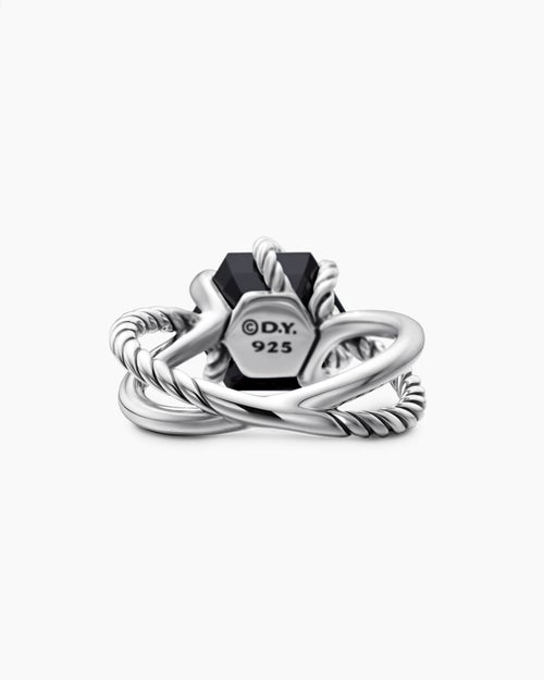 Womens Cable Wrap Ring in Sterling Silver with Black Onyx and Pavé Diamonds, 11mm