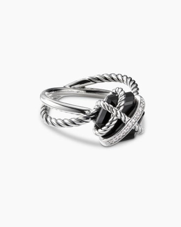 Cable Wrap Ring in Sterling Silver with Black Onyx and Pavé Diamonds