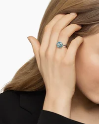 Cable Wrap Ring in Sterling Silver with Blue Topaz and Pavé Diamonds