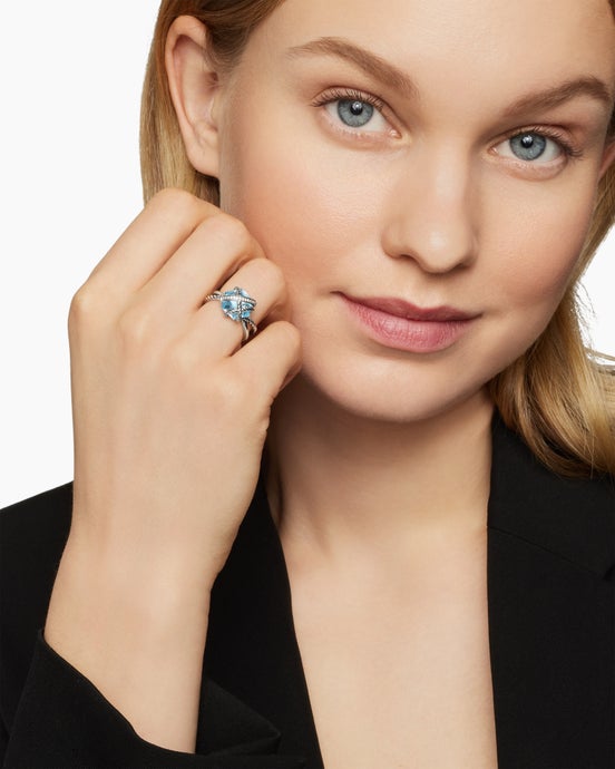 Cable Wrap Ring in Sterling Silver with Diamonds, 11mm