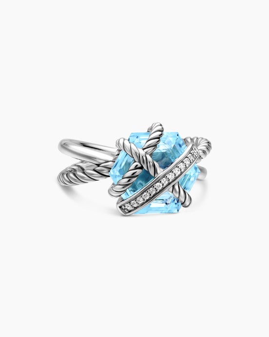 Cable Wrap Ring in Sterling Silver with Diamonds, 11mm