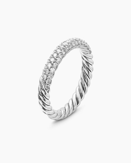 Womens Petite Pavé Stack Ring in Sterling Silver with Diamonds, 3mm