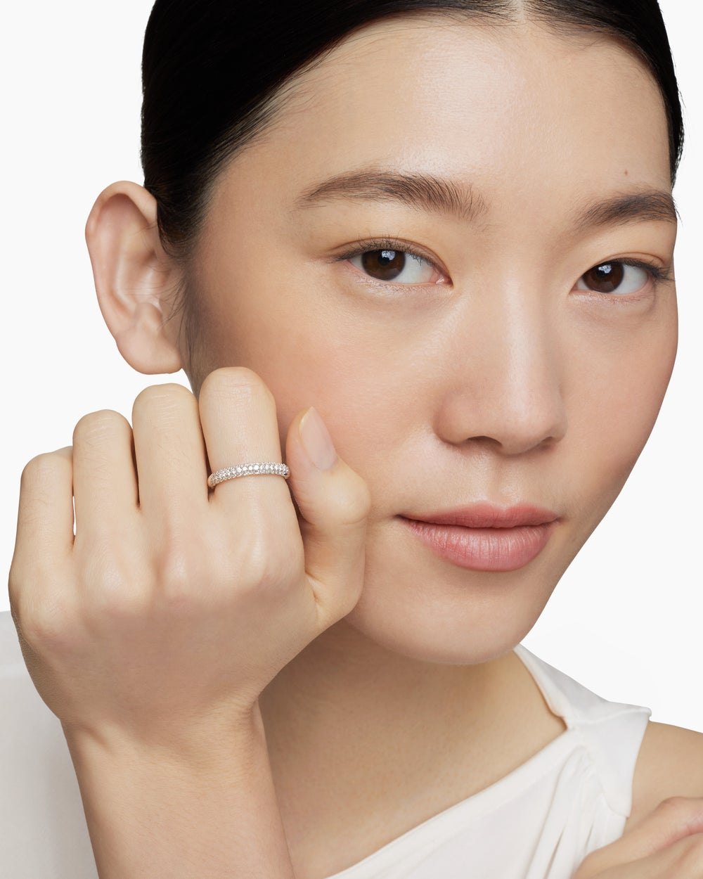 Womens Petite Pavé Stack Ring in Sterling Silver, 3mm
