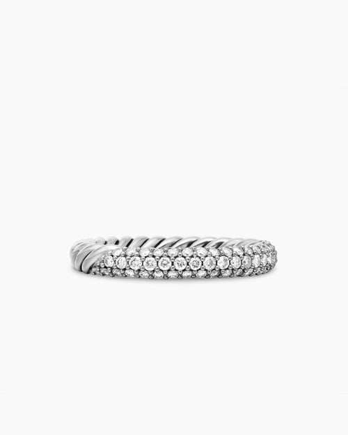 Womens Petite Pavé Stack Ring in Sterling Silver with Diamonds, 3mm