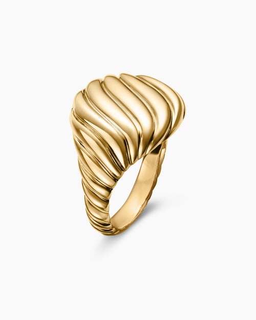 Womens Sculpted Cable Pinky Ring in 18K Yellow Gold, 13mm