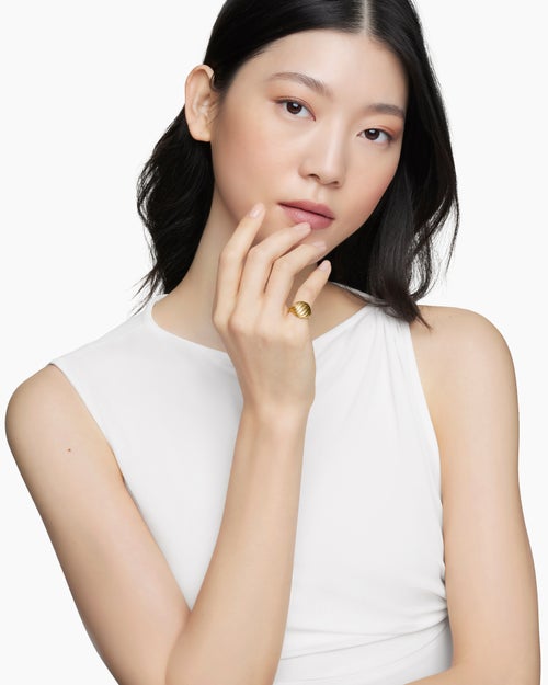 Womens Sculpted Cable Pinky Ring in 18K Yellow Gold, 13mm