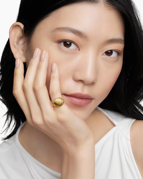 Womens Sculpted Cable Pinky Ring in 18K Yellow Gold, 13mm