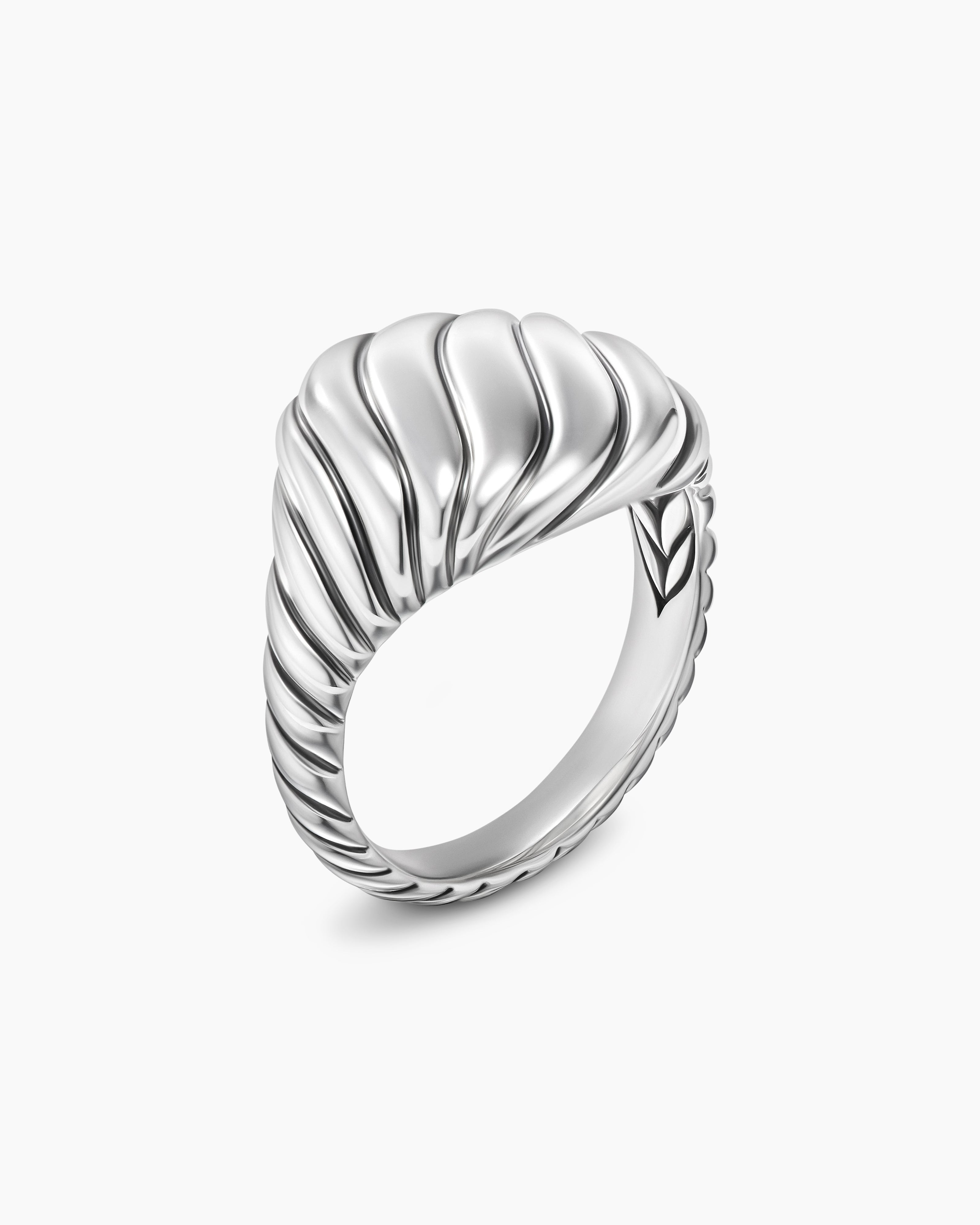 David Yurman DY Initial Pinky Ring in Sterling Silver with Diamonds