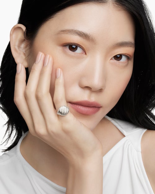 Womens Sculpted Cable Pinky Ring in Sterling Silver, 13mm