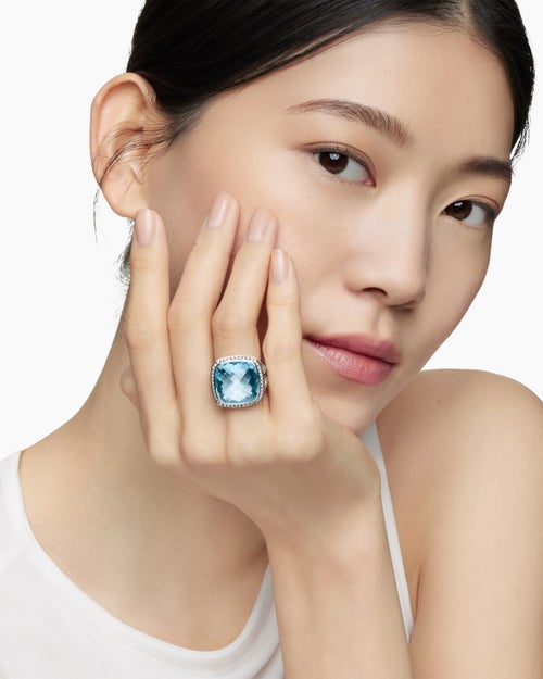 Womens Albion Ring in Sterling Silver with Diamonds, 17mm