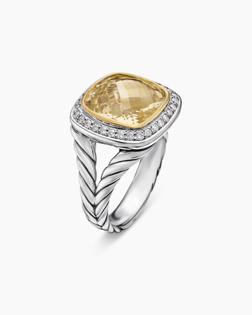 Womens Albion Ring in Sterling Silver with 18K Yellow Gold and Diamonds, 11mm