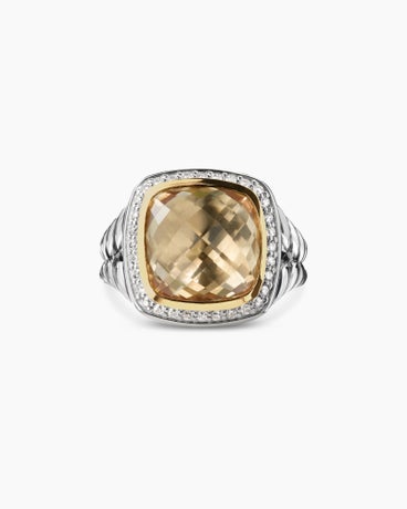 Albion® Ring in Sterling Silver with 18K Yellow Gold, Champagne Citrine and Diamonds, 11mm