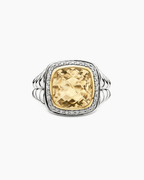 Womens Albion Ring in Sterling Silver with 18K Yellow Gold and Diamonds, 11mm
