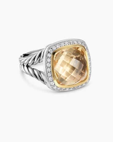 Albion® Ring in Sterling Silver with 18K Yellow Gold, Champagne Citrine and Diamonds, 11mm