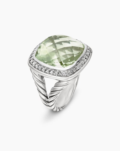 Womens Albion® Ring in Sterling Silver with Prasiolite and Diamonds, 14mm
