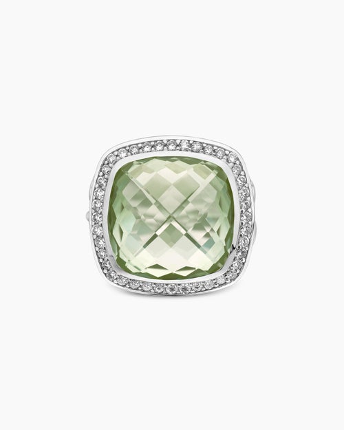 Womens Albion® Ring in Sterling Silver with Prasiolite and Diamonds, 14mm