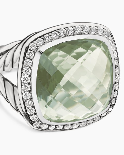 Womens Albion® Ring in Sterling Silver with Prasiolite and Diamonds, 14mm