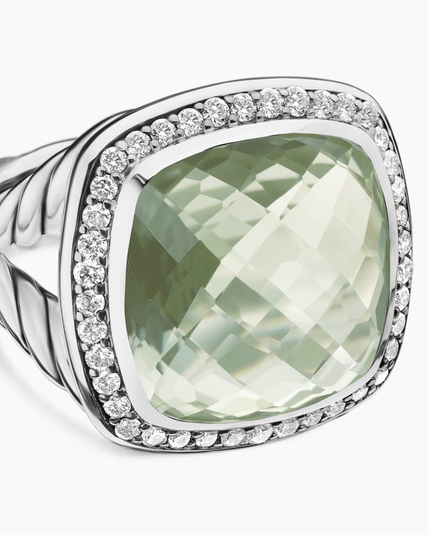 Albion® Ring in Sterling Silver with Prasiolite and Diamonds, 14mm